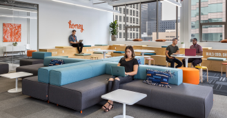 Employees on couches